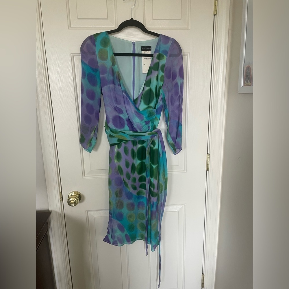 Rena Lange vintage tied waist V-neck dress small